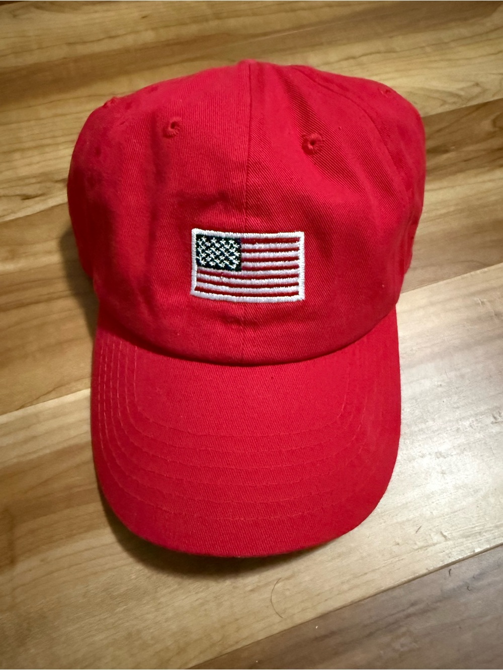 Red Baseball Cap with Embroidered American Flag